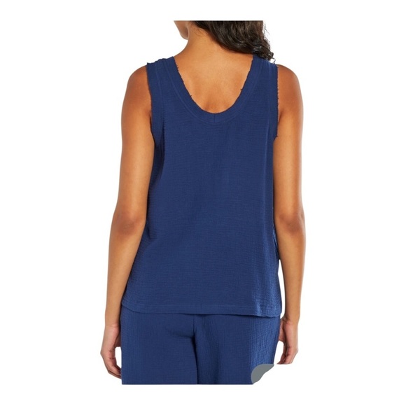 Three Dots Women’s Navy Blue Gauze Raw Hemline V-Neck Sleeveless Tank Size M - Picture 4 of 14